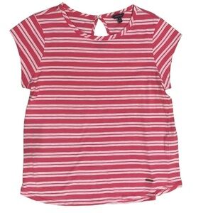 Nautica Pink and White Striped Short Sleeve Keyhole Back Shirt Size M Women